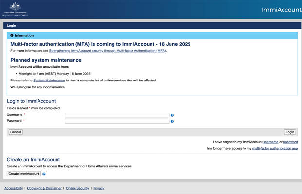Sitio web InmiAccount para obtener su visado de turismo y negocios para Australia Sitio web InmiAccount para obtener su visado de turismo y negocios para Australia